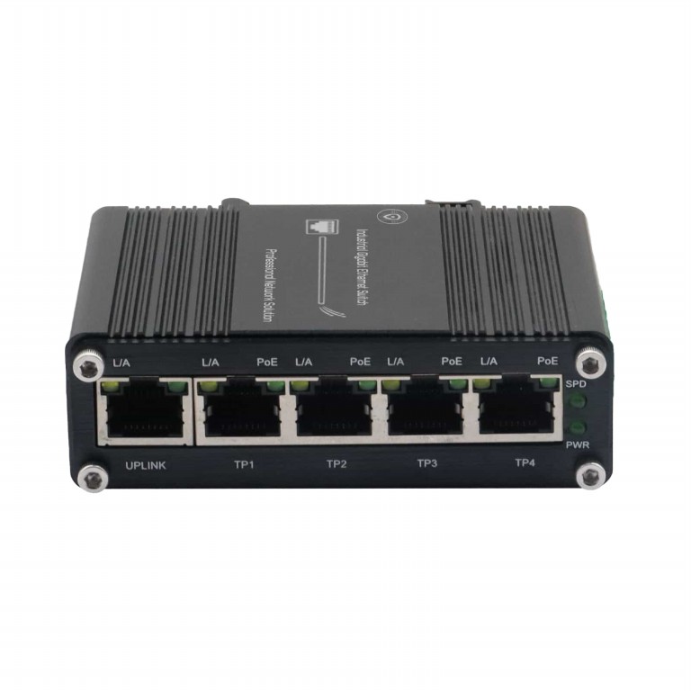 Industrial Unmanaged 5 Ports Gigabit PoE Switch 802.3at/bt 120W Voltage Booster 12-56V DC